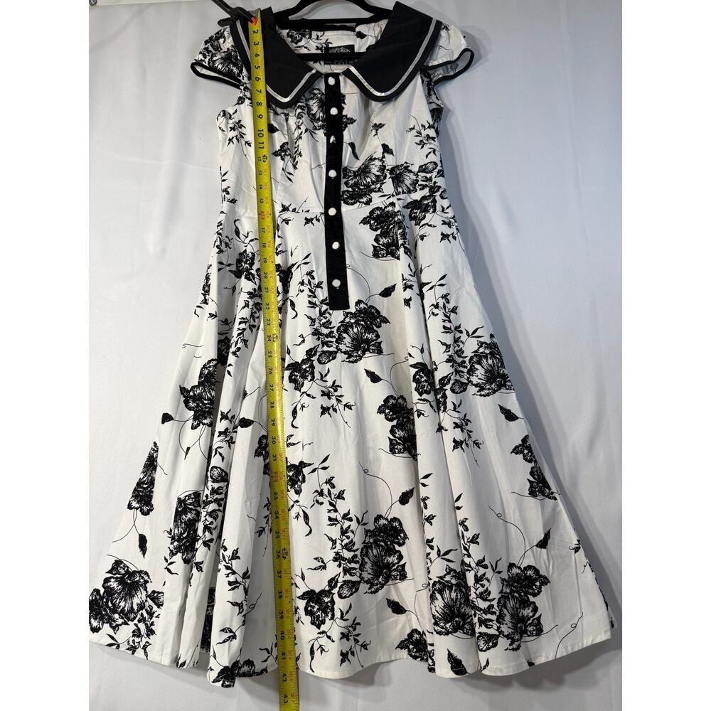 NWT H&R London Vintage Style Fit Flare Dress Sz 10 Black White Floral - Picture 8 of 14